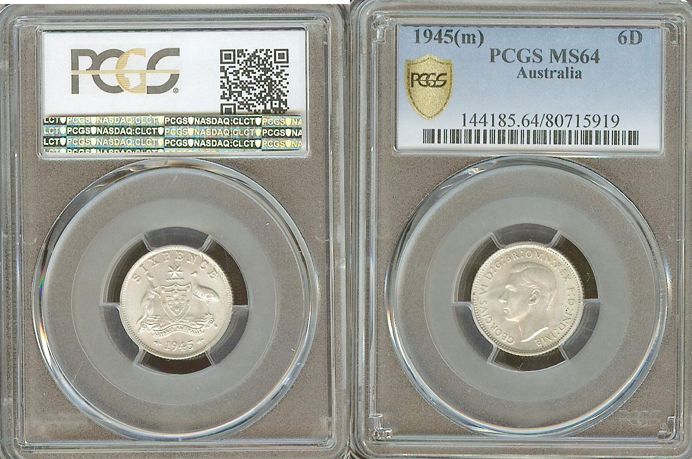Australian 6 pence 1945 PCGS MS64